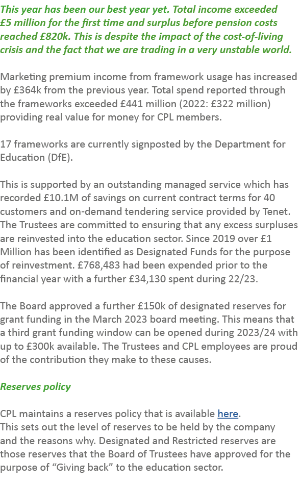This year has been our best year yet. Total income exceeded £5 million for the first time and surplus before pension ...