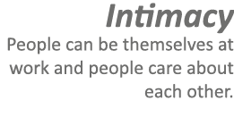 Intimacy People can be themselves at work and people care about each other.
