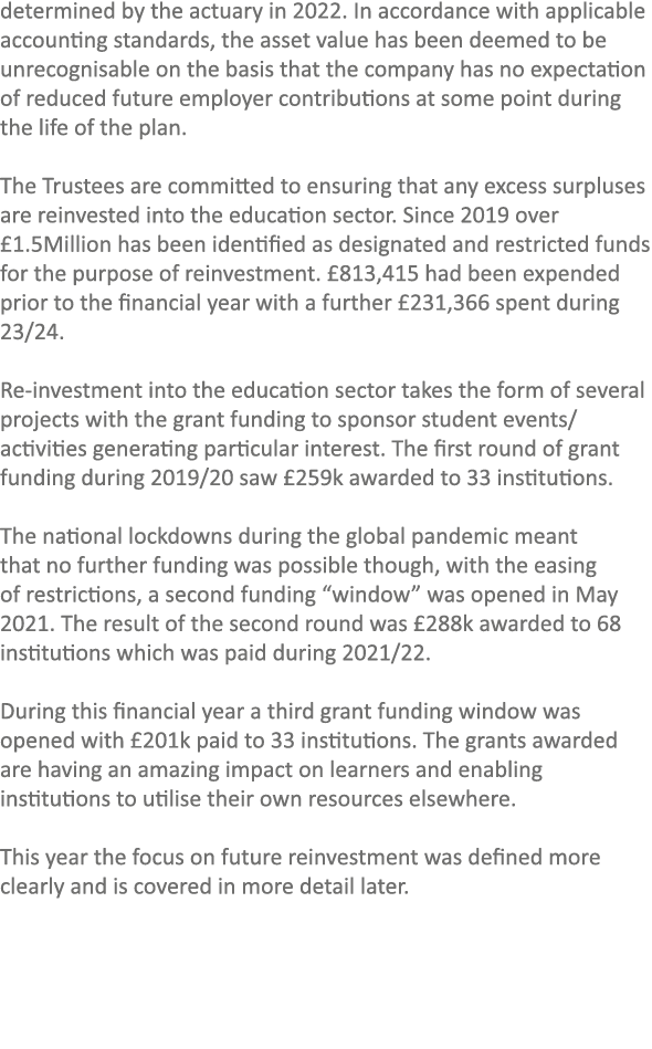 determined by the actuary in 2022. In accordance with applicable accounting standards, the asset value has been deeme...