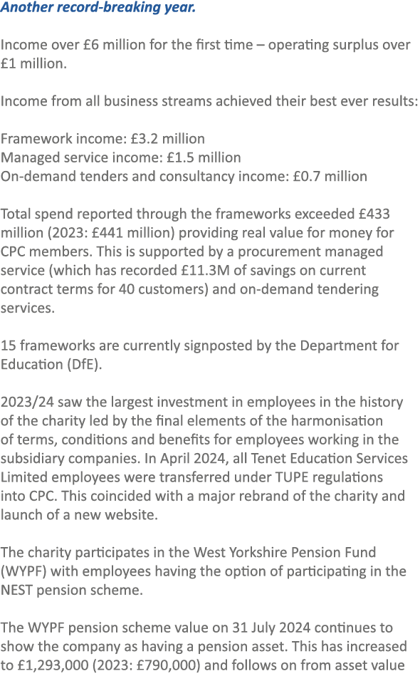 Another record-breaking year. Income over £6 million for the first time – operating surplus over £1 million. Income ...