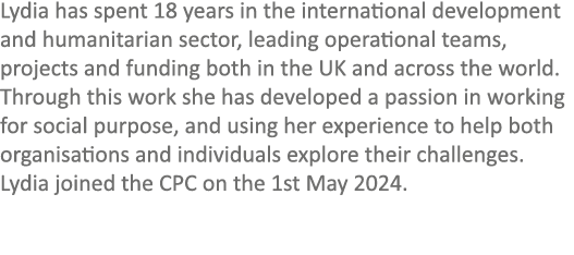 Lydia has spent 18 years in the international development and humanitarian sector, leading operational teams, project...